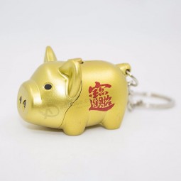 chinese characters cartoon Pig pendant LED sound keyring Key chain handbag decor new