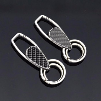 Elegante doble anillo de aleación de fibra de carbono para hombres llaveros personalizados llavero colgante regalo nuevo