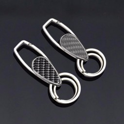 Stylish Carbon Fiber Alloy Double Ring Men's Car personalized keychains Keyring Pendant Gift new