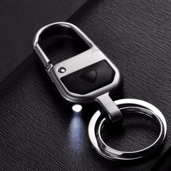 stylish LED light Men's metal Car personalized keychains double keyring hanging decor gift new