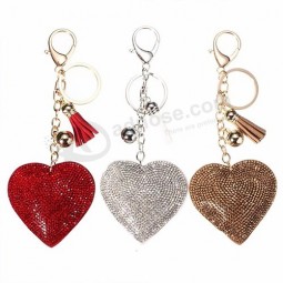 romantic dazzling rhinestone love heart charm pendant fringe personalized keychains keyring