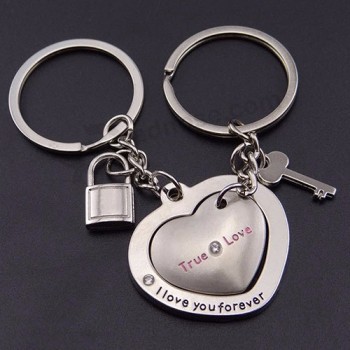 1 par amor coração bloqueio personalizado chaveiros anel chaveiro keyfob amante casais presente a7s9