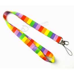 rainbow colored lanyard hang around The  neck