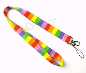 rainbow colored lanyard hang around The  neck