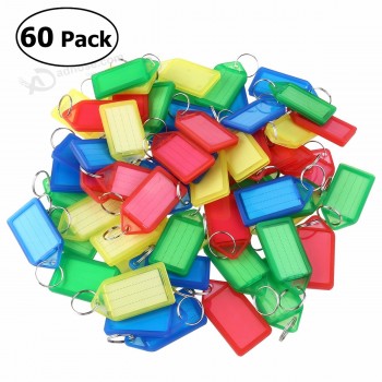 60шт многоцветный пластиковый брелок ID багажа теги этикетки с кольцами для ключей (случайный цвет)