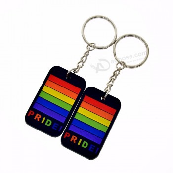 Wholesale 25PCS/Lot Pride Silicone Dog Tag Keychain Rainbow Colour Ink Filled Logo