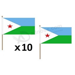 Djibouti Flag 12'' x 18'' Wood Stick - Djiboutian Flags 30 x 45 cm - Banner 12x18 in with Pole