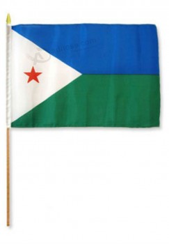 Djibouti stok vlag hout personeel premium levendige kleur en UV vervagen beste tuin outdor bestendig canvas header en polyester materiaal vlag