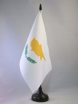Cyprus Table Flag 5'' x 8'' - Cypriot Desk Flag 21 x 14 cm - Black Plastic Stick and Base