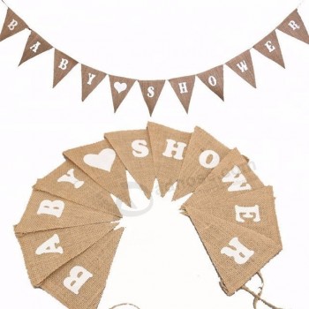 China Manufacture Party Linen Heart Pennant Flag Banner Wedding Home Decoration Event Supplies Burlap