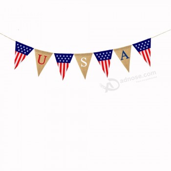 USA Flags Pennant  Happy American Independence Day Fireplace Mantel Decoration Fourth of July Party Decorations Burlap Banner