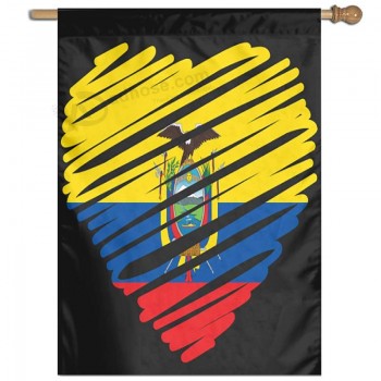 Ecuador Heart Flag House Flag Vertical Double Sided 27 X 37 Inch Summer Burlap Yard Outdoor Decor