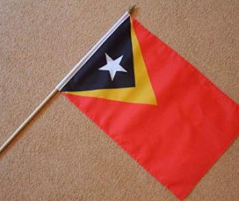 Fan, der Miniosttimor-Handstaatsflaggen wellenartig bewegt