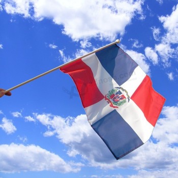 Mini Polyester Dominikanische Republik Hand wehende Flagge mit Kunststoff-Sticks