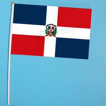 benutzerdefinierte 30 * 45cm Polyester Dominica Hand wehende Flagge