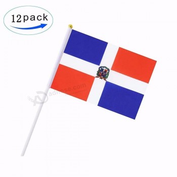atacado personalizado de alta qualidade mão tremendo bandeira dominica nacional