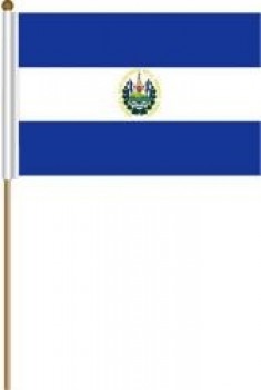El Salvador Large 12 X 18 Inch Country Stick Flag Banner on a 2 Foot Wooden Stick