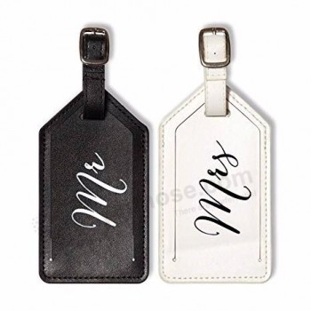 Wedding celebration custom romantic logo PU leather honeymoon travel luggage tag With Snap Button Flap