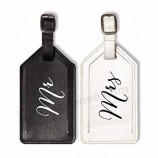 wedding celebration custom romantic logo PU leather honeymoon travel luggage tag with snap button flap