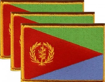 一包3个3.50“ x 2.25”的国家国旗补丁，三个国际绣花的铁上或缝制的国旗补丁标志（厄立特里亚）