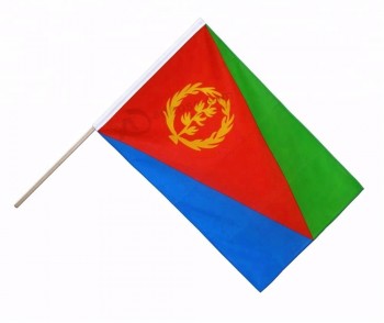 エリトリア手旗、エリトリア15-20cm手を振る旗、黒い旗竿とエリトリアミニ旗