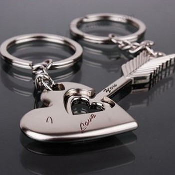 Neuer modischer heißer Verkauf 1 Paar silberner Legierungspfeil Bogenliebesschlüsselanhänger Schlüsselkettenliebhaberring verbindet keychain Geschenk