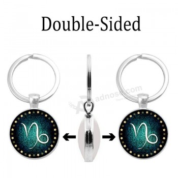 Time Glass 12 Constellation Keychian Key Ring Double-Sided Key Chain Jewelry Gifts Women Girls Men Boys Handbags Car Accessories