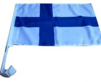 차 창을위한 뜨개질을 한 폴리 에스테 소형 핀란드 깃발