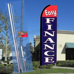 EASY FINANCE (Red/Blue) Flutter Feather Flag Bundle (11.5' Tall Flag, 15' Tall Flagpole, Ground Mount Stake)