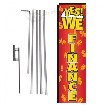 We Finance Advertising Rectangle Feather Banner Flag with Pole Kit and Ground Spike for New and Used Auto Dealership Car Lots