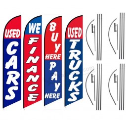 Used Cars Auto Dealership Carlot Feather Banner Flag Kit Package, Includes Flag Poles and Ground Stakes