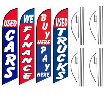 used cars auto dealership carlot feather banner flag Kit package, includes flag poles and ground stakes