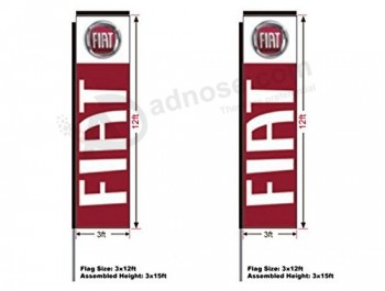 fiat automotive swooper boomer rectangular flag, Kit with 15' pole and ground spike, 3'w x 12'h flag, full color, 2 kits