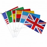 Decoración de deportes de festival de banderas de onda de mano de diferentes países con poste de plástico