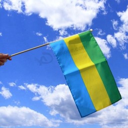 gabon hand flag , gabon 15-20cm hand waving flag ,gabon mini flag with black flagpole