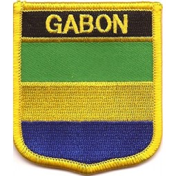 Gabon Flag Patch/International Shield Iron On Badge (Gabon Crest, 2.75