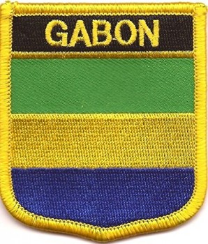 Gabon Flag Patch/International Shield Iron On Badge (Gabon Crest, 2.75