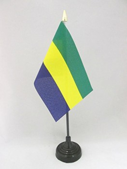 Габон настольный флаг 4 '' x 6 '' - Габонский настольный флаг 15 х 10 см - золотой копье