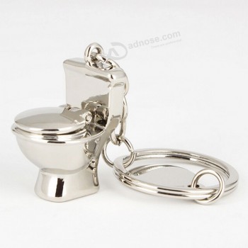 novelty trinket mini cute toilet keychain silver color