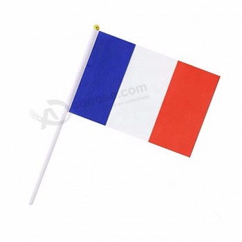 polyester france hand waving flag with plastic pole