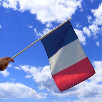 Francia bandera de mano con poste de plástico