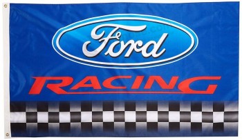 FORD RACING FLAG, 3'x5' Blue w/ Black & White Checkerboard banner