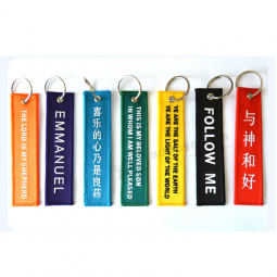groothandel custom dubbelzijdig borduurwerk stof sleutelhanger / keytag / sleutelhanger