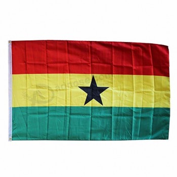 Impresión por sublimación de tinta bandera roja amarilla verde bandera 3x5ft ghana con estrella brillante