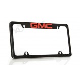 GMC Logo Kennzeichenhalter (4 Loch & Top graviert, schwarzer Rahmen & roter Aufdruck)