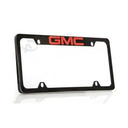 GMC Logo License Plate Frame Holder (4 Hole & Top Engraved, Black Frame & Red Imprint)