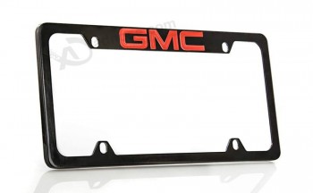 Porta targa con logo GMC (4 fori e incisione superiore, cornice nera e stampa rossa)
