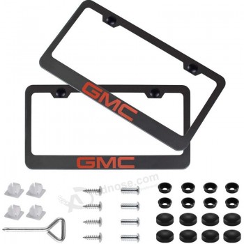 GMCのfubai自動車部品2個のステンレス鋼ライセンス、ネジキャップカバー付きプレートフレームセット、マットブラック