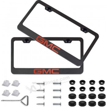 fubai auto-onderdelen 2 stks roestvrij staal licentie voor GMC, plaat frame met schroefdoppen cover Set, mat zwart