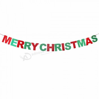 メリークリスマスレッド＆グリーンキラキラホオジロバナー陽気な手紙家屋外屋内写真小道具装飾